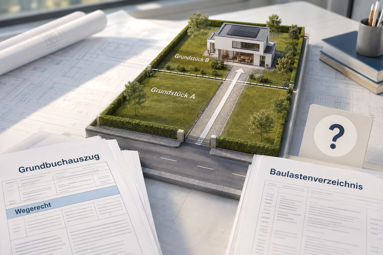 Zwei Grundstücke mit Wegerecht sowie Grundbuchauszug und Baulastenverzeichnis zur Baulast in Thüringen