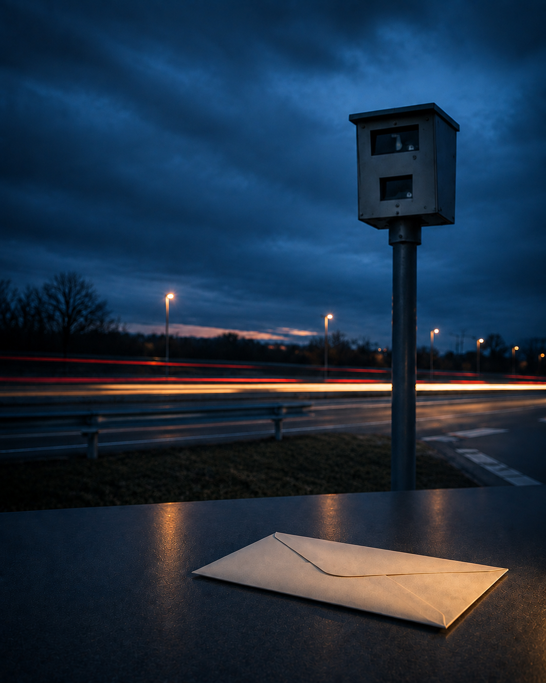 Radarkamera und Briefumschlag symbolisieren die verlängerte Verjährung beim Bußgeldbescheid seit Juli 2026.